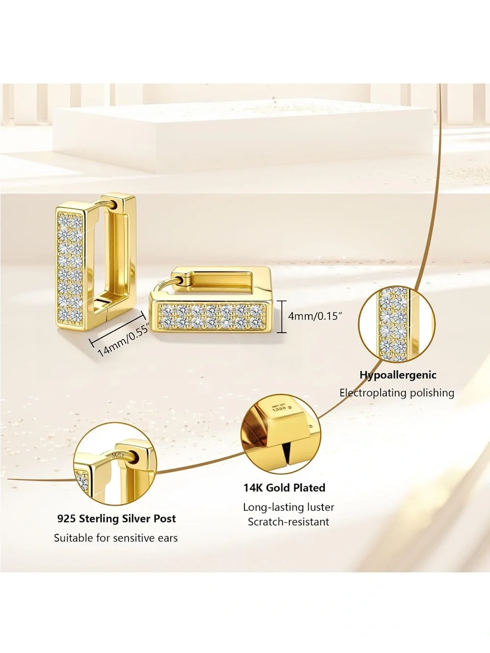 Gold Rectangular Huggie Earrings